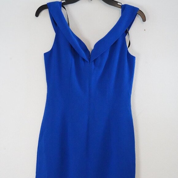 Black Halo, Off the Shoulder Sleeveless Sheath Dress, Royal Blue, Cobalt - Picture 4 of 6
